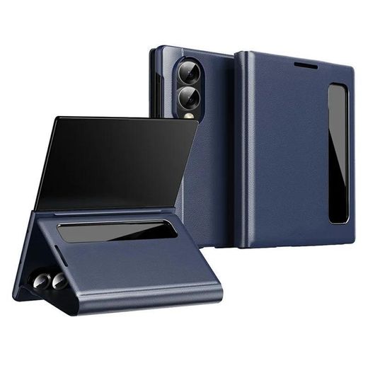 Étui en cuir avec fenêtre Smart View pour Samsung Galaxy Z Fold 8 BLEU
