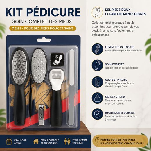Kit Pédicure 7 en 1 – Ensemble de Soin des Pieds avec Râpes, Coupe-Ongles et Accessoires