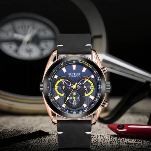 Megir Montre Pour Homme à Quartz, De Luxe Idéal Pour Le Business, M2135 En Cuir, Nouvelle Collection - image 2