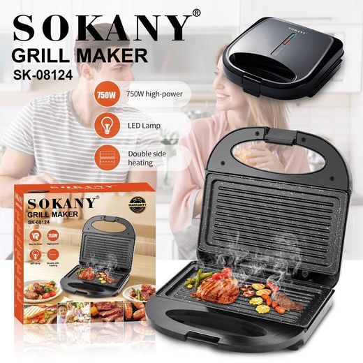 Generic Grill Maker & Presse à Panini Électrique 750W SK-08124 – Grille-Viande Compact avec Plaques Striées Antiadhésives, Chauffage Double Face & Témoin LED