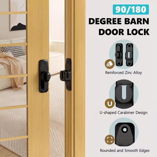Generic Verrou de Porte Coulissante Sans Perçage,Boulon Pivotant 90/180 Degrés,Loquet Épaissi en Alliage d’Aluminium pour Salle de Bain Placard Fenêtre - image 2