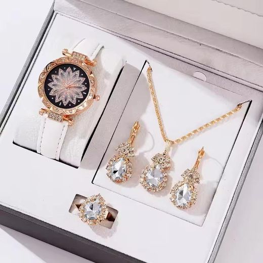 Fashion Ensemble de bijoux et montre en quartz pour femmes, 5 pièces/ensemble