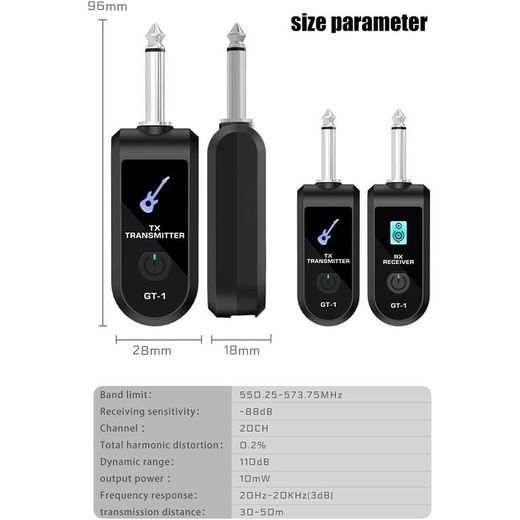 Generic Système de guitare sans fil à batterie lithium rechargeable 2.4G, adapté aux guitares électriques, avec un émetteur et deux récepteurs - image 4