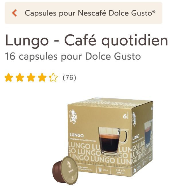 Nescafe Dolce Gusto Dolce Gusto Lungo - Café Quotidien 16 Capsules  Intensite - 6 - Prix pas cher
