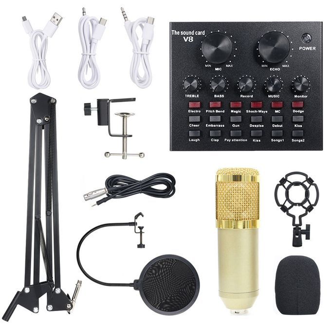 Amdohai Microphone Kit Ordinateur Condensateur Micro avec Bras Carte Son  Pop Filtre Coupe-Vent pour le Jeu Podcasting Streaming Live Enregistrement  de Musique 