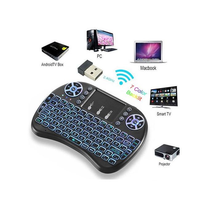 Mini clavier rétroéclairé 2.4G sans fil i8 pour TV Box avec souris à air  tactile