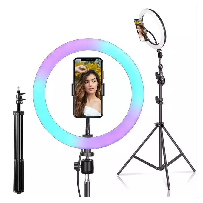 WE Anneau Lumineux à LED avec trépied et support téléphone, télécommande,  projecteur de cercle pour photographies, nomade - WE