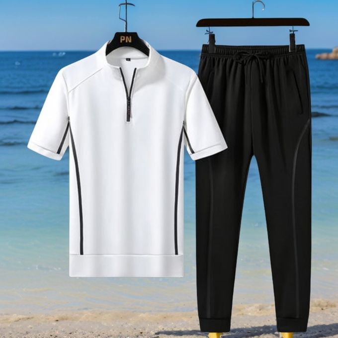 Generic Ensemble de vêtements de sport d'été pour hommes T-shirt à manches  courtes + pantalons de survêtement longs - Prix pas cher