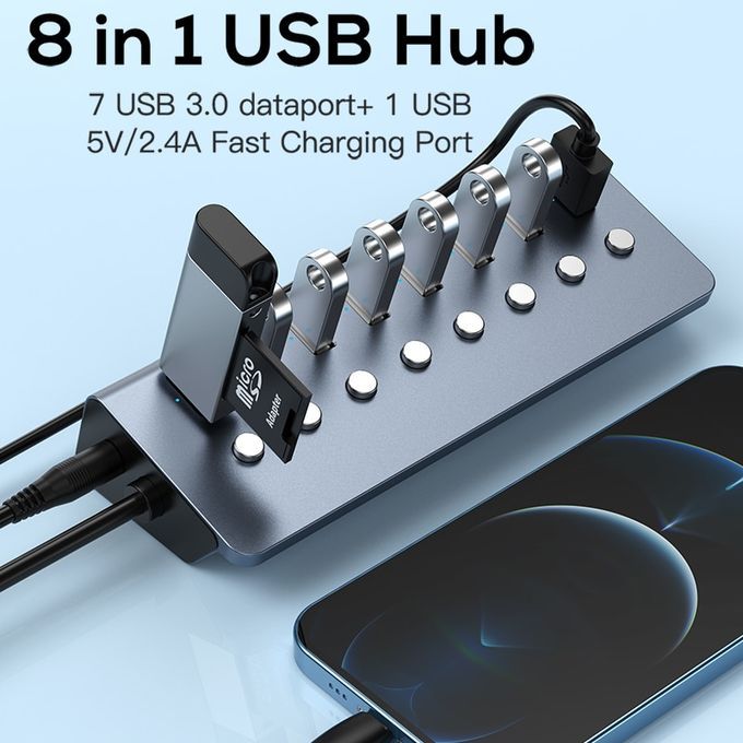 Hub USB 3.0 HI-Speed 7 Ports USB Avec Interrupteur Marche/Arrêt