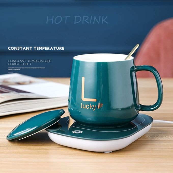 Spardar Chauffe-Tasse à café avec Tasse avec contrôle de la température à Deux pour Le Bureau ou la Maison avec Plaque de Boisson électrique. Coussin Chauffant électrique 