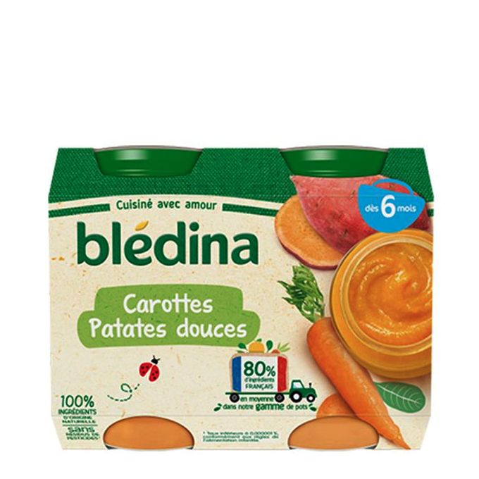 Petit pot bébé dès 6 mois carottes patates douces Bledina 2x200g sur