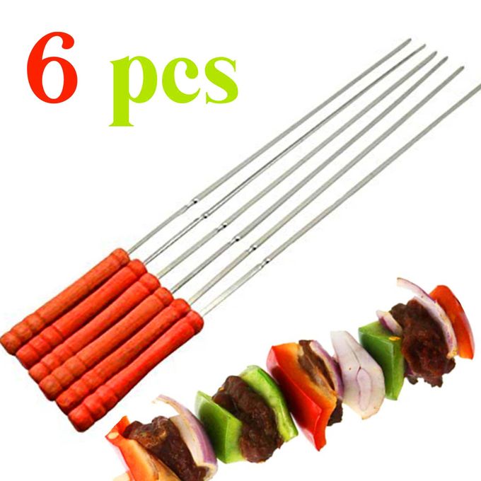 Set 6 Pcs Brochettes Acier Pour Barbecue BBQ Plaque Cuisine Longueur 60Cm  Hmj