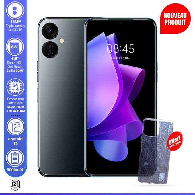 product_image_name-Tecno-Spark 9T - 6,6'' HD  - 4G - 2SIM - 13Mpx - 4Go   64Go - 5000 MAh - Noir - 12 1 Mois - 12 1 Mois Garantie-1