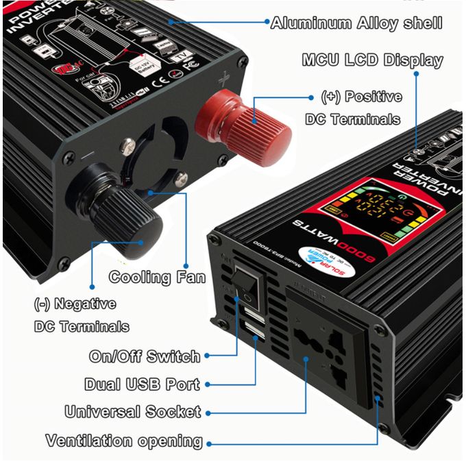 Pwshymi Onduleur de Puissance, Double Usage 12V à 220V Anti-Chute 1500W  Onduleur Solaire à réponse Dynamique Rapide pour Automobile : :  Informatique