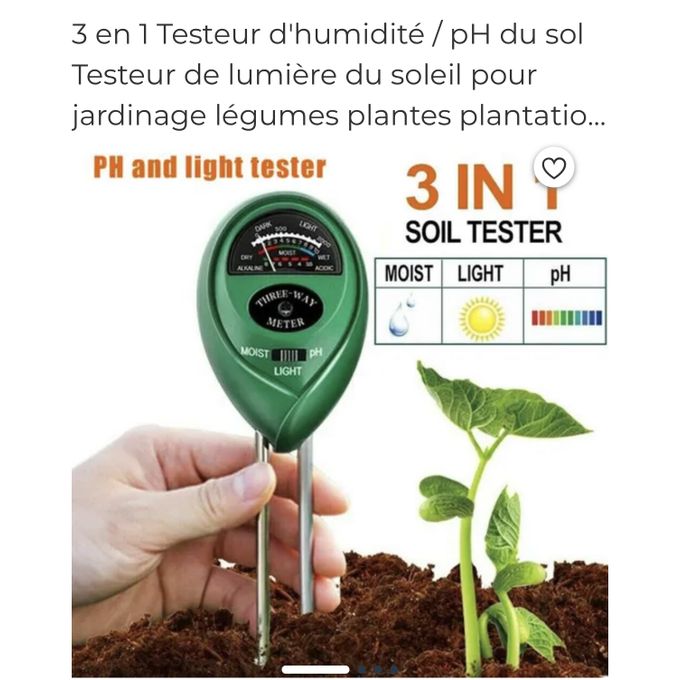 Testeur ph Terre 3 en 1 Testeur ph Sol, Soil Tester Kit Testeur Humidité  Plantes PH