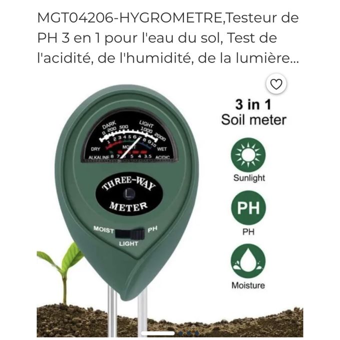 Testeur ph Terre 3 en 1 Testeur ph Sol, Soil Tester Kit Testeur Humidité  Plantes PH