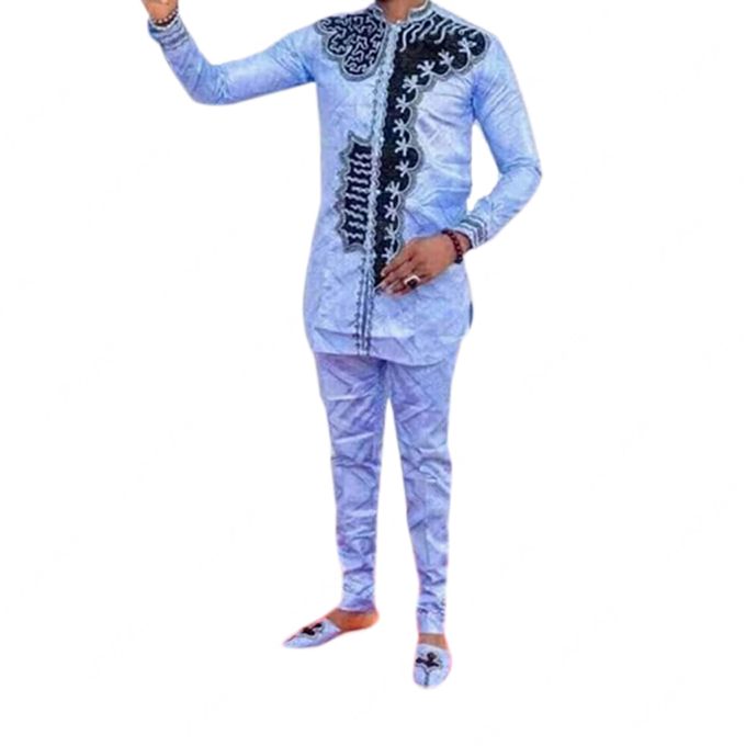Fashion Tunique  Brod s Manches Longues  Homme  Bleu 