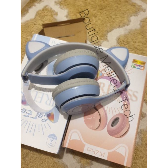 P47 Casque Bluetooth Micro Intégré RGB P47M pour enfants- Bleu