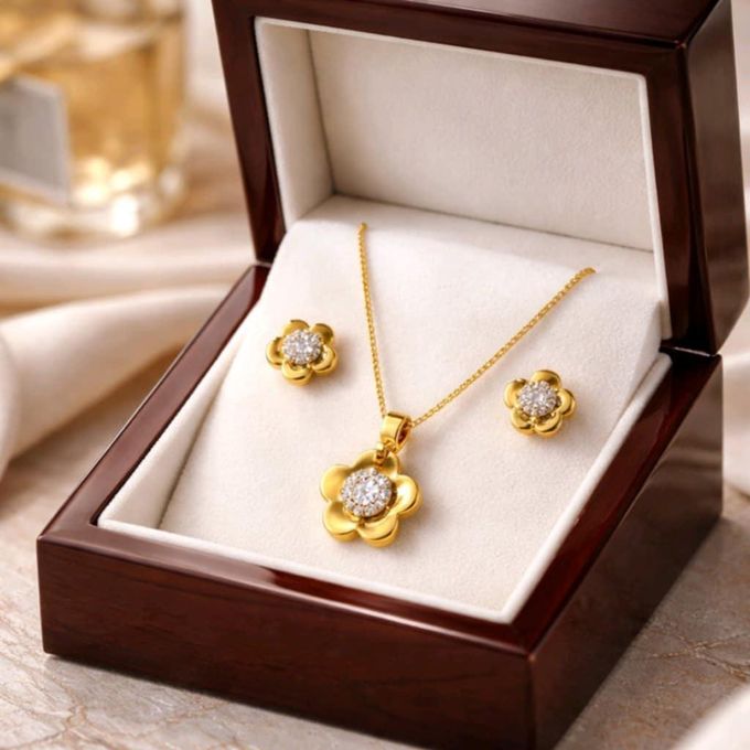 Parure Bijoux Femme Zircon Triangle Or - Collier Pendentif + Boucles D'Oreilles Vintage, Ajustable, Cadeau Élégant 2 Pièces