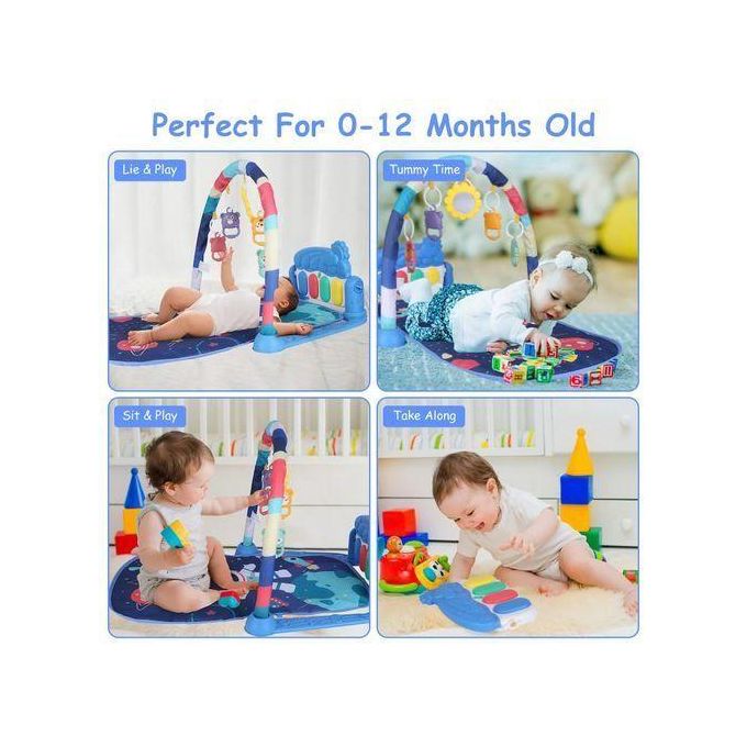 Eners Baby Gym Tapis D'Activités Musicales Kick & Play - Tapis De Jeu Rembourré Pour Bébé Avec Piano Et Hochets (Bleu)