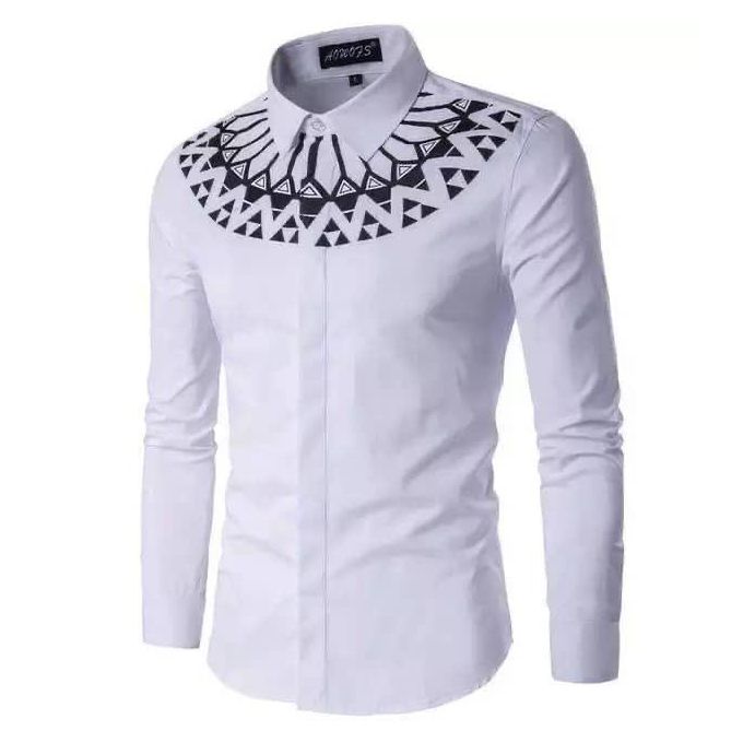 Chemise,Chemise imprimée à manches longues pour homme,vêtement Slim et  décontracté de haute qualité,couleur or et - vert militaire Blanc -  Cdiscount Prêt-à-Porter