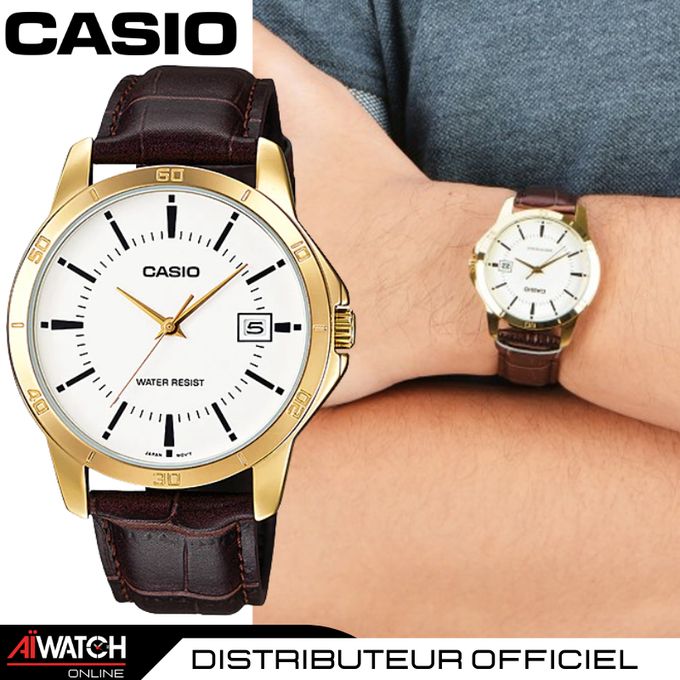 Casio MTP-V004GL-7A - Orologio Uomo Classico Al Quarzo, Cinturino In Pelle Marrone E Quadrante Bianco