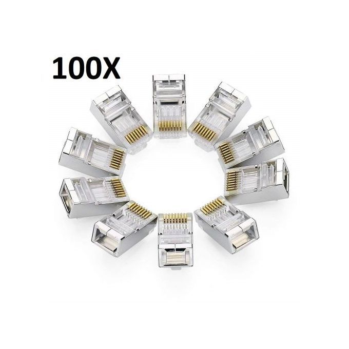 Generic 100x Connecteurs Réseau Ethernet RJ45 Blindes -Gris