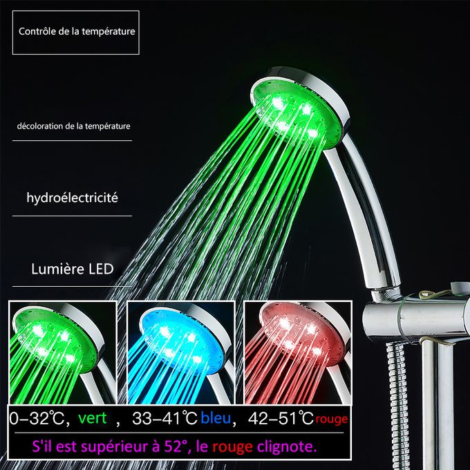 Pommeau de douche avec contrôle de température par LED 3 couleurs, économie  d'eau et double filtration