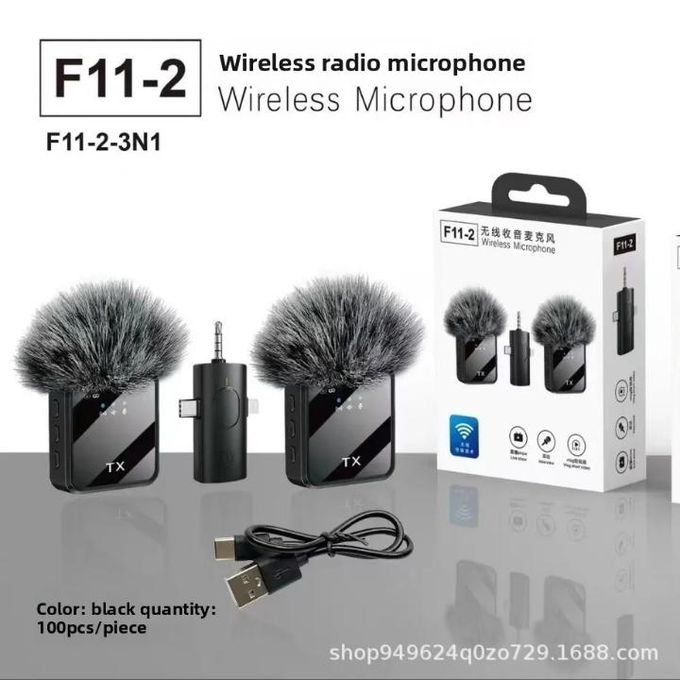 Micro Cravate sans fil F11-2 Wireless Microphone Double Émetteur Jack 3.5mm Type-C Vlog Interview Live