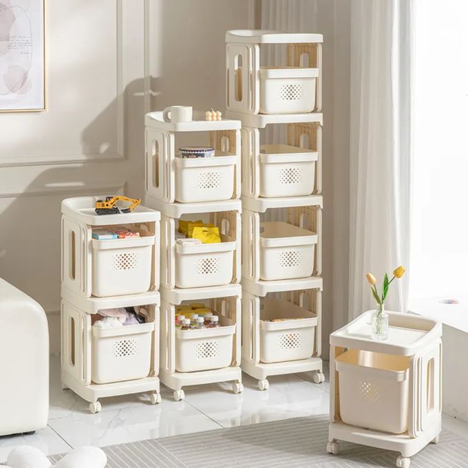 Chariot De Rangement 4 Niveaux Avec Roulettes - 31x21x98 Cm - Pour Jouets, Cuisine, Salle De Bain