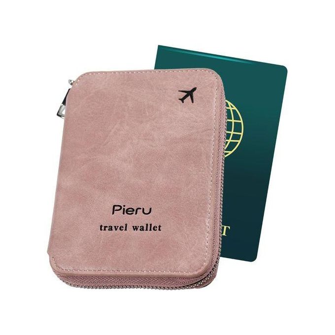 Pochette Voyage Cuir PU Avec Protège-Passeport RFID - Set Rose Pour Documents De Voyage
