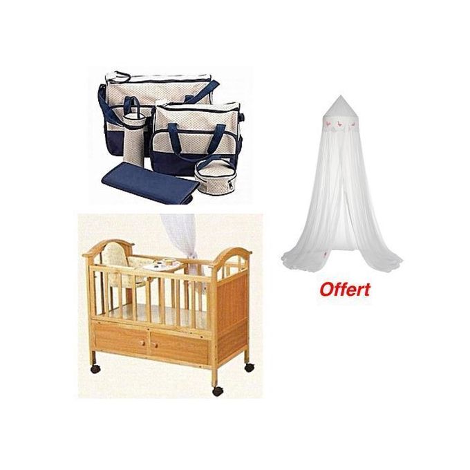 product_image_name-Generic-Lit Bébé Berceau Classique Bois   Sac à Langer   Moustiquaire Offerte-1