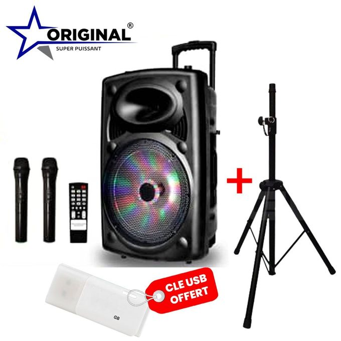 product_image_name-Original Super Power-Enceinte Bluetooth Portable OP-D15L - Noir + 2 Micros + 1 Télécommande + Trépied Offerts-1