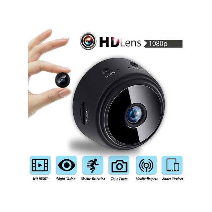 Mini Caméra Ip P2p Android Ios Vidéo Surveillance Ir Alarme Wifi Carte Tf  Noire Yonis à Prix Carrefour