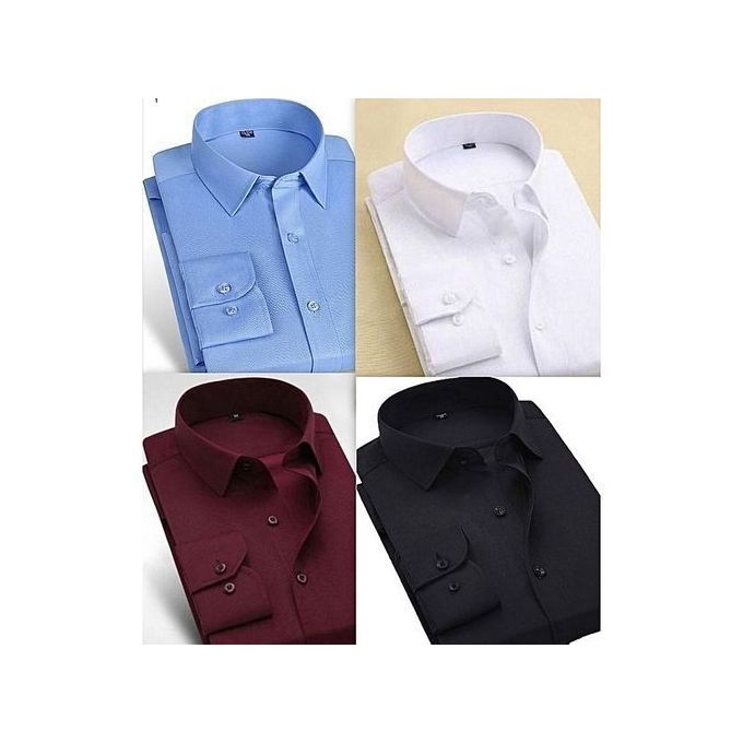 Fashion Lot De 4 Chemises Hommes Manches Longues Bleu Blanc Noir Rouge Bordeaux Prix pas cher Jumia CI