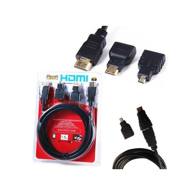 Generic Câble + 2 Adaptateurs (Micro, Mini) HDMI - Prix pas cher