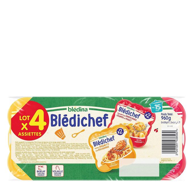 blédina Blédichef Patates Poulet Légumes Et Spaghetti - Dès 15 Mois  4X230Grs - Prix pas cher