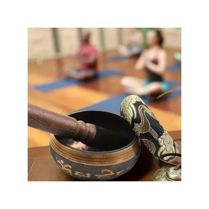 Bol Chantant Tibétain Méditation - Ensemble Avec Maillet, Coussin, Sac - Martelé Main, 7 Métaux - Pour Yoga, Thérapie Sonore, Relaxation - Diamètre 20cm Environ