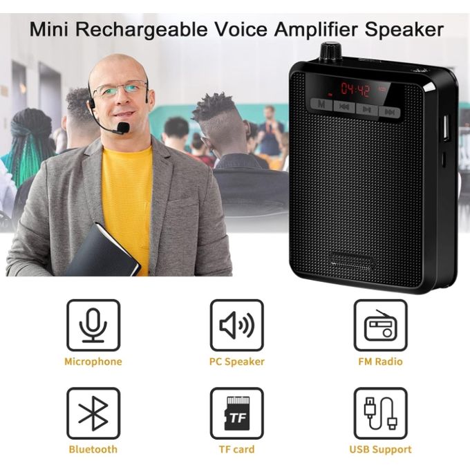 Amplificateur De Voix Pour Enseignant, Avec Casque Micro Filaire,  Haut-parleur Portable Sans Fil Et Filaire De 2200 MAh, Prend En Charge  FM/REC/USB/TF Card/AUX In, Pour L'enseignement/la Réunion/la Visite  Guidée/le Mariage/la Fête 