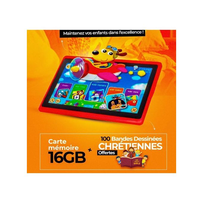 BEBE TAB Tablette Enfant - 7 Pouces - 4GB/64GB + Carte Mémoire 16Go + 50 BD  CHRETIENNES Offerts 6 MOIS DE GARANTIE - Prix pas cher