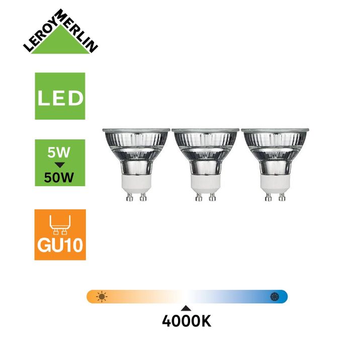 3 Ampoules Led Réflecteur Gu10 5w équiv 50w 4000 K Led