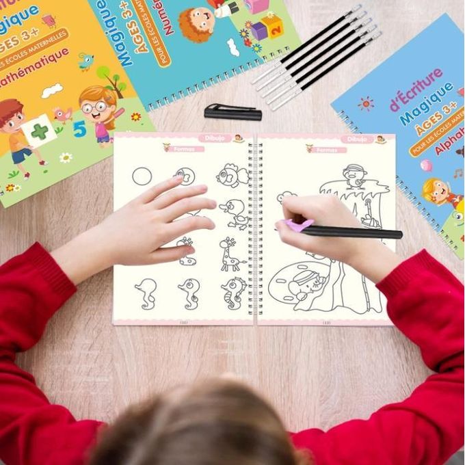 4 Cahiers D'Écriture Magique En Français Réutilisable Pour Enfants Avec