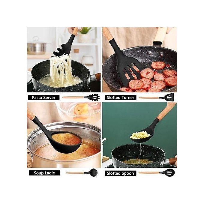 Lot De 3 Ustensiles De Cuisine En Silicone Blanc - Spatule, Louche Et Cuillère à Fente - Anti-rayures Et Résistant à La Chaleur