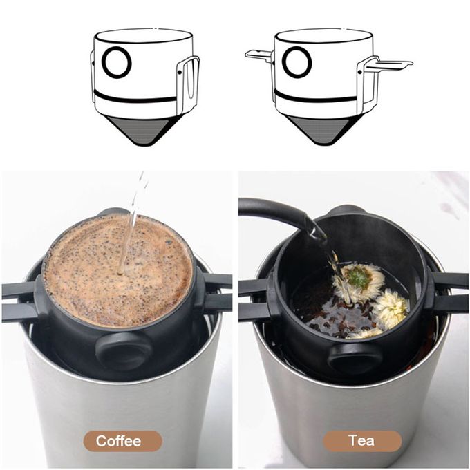 1 Pièce Filtre À Café Portable, Filtre À Café En Acier Inoxydable 304 À  Double Couche - Facile À Nettoyer, Réutilisable, Distributeur Sans Papier,  Avec Entonnoir Pliable Et Portable Pour Verser À