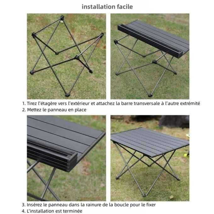 ML-Design Table de Camping Pliante Noir, 90x51,5 cm, Alm, Hauteur