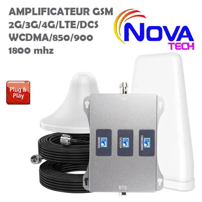Répéteur Amplificateur GSM 2G/3G/4G/LTE/DCS/WCDMA/ 850/900/1800 Mhz, Réseau  De Téléphonie Mobile