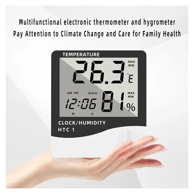 HTC-8 Luminomètre LCD lumineux LED Night Light Thermomètre à rétro-éclairage  Hygromètre, avec alarme / Date / Horloge / Calendrier