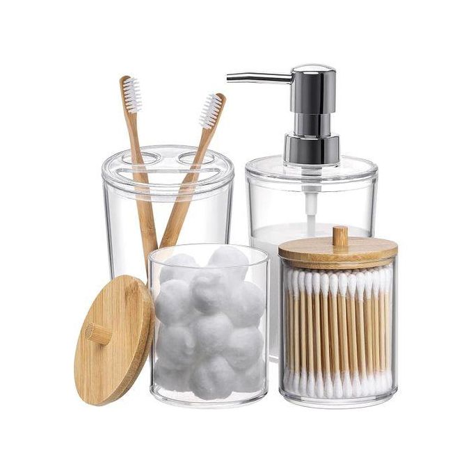 Set Accessoires Salle De Bain 4 Pièces - Acier Inox Brossé Doré - Distributeur Savon, Porte-savon, Gobelet, Porte-brosses
