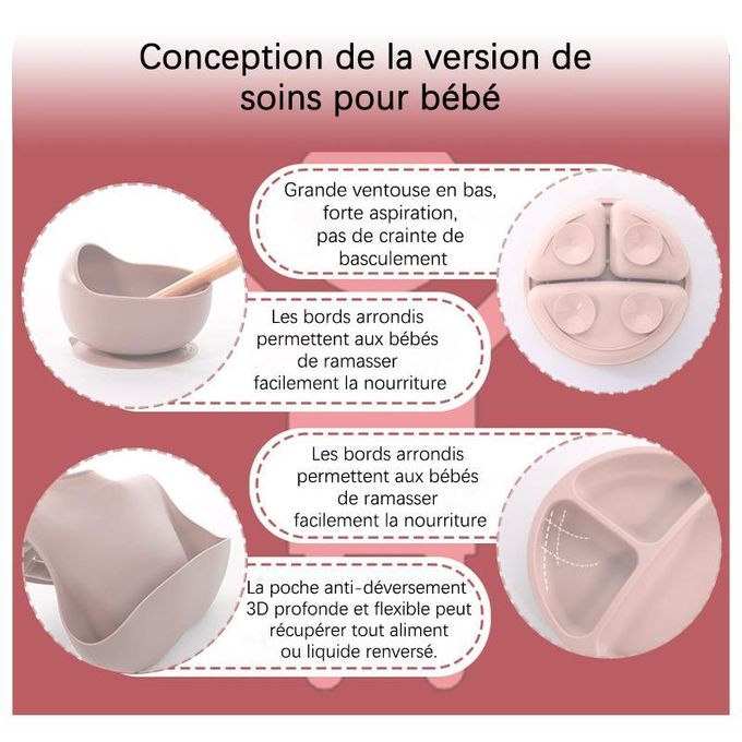Bol Alimentaire Bébé Avec Ventouse - Anti-brûlure, Inox Et Silicone - Idéal Pour La Maison, Les Voyages Ou Le Restaurant