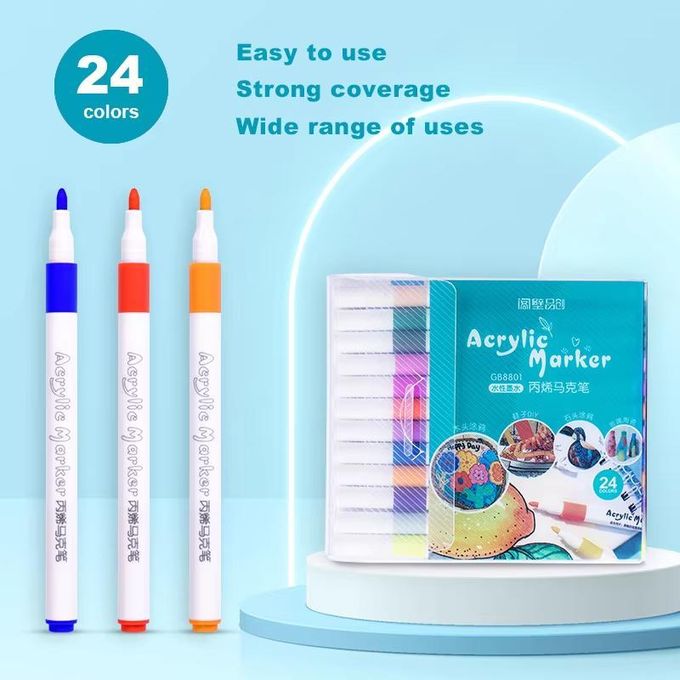 Lot De 24 Marqueurs Acryliques Double Pointe – Pour Peinture